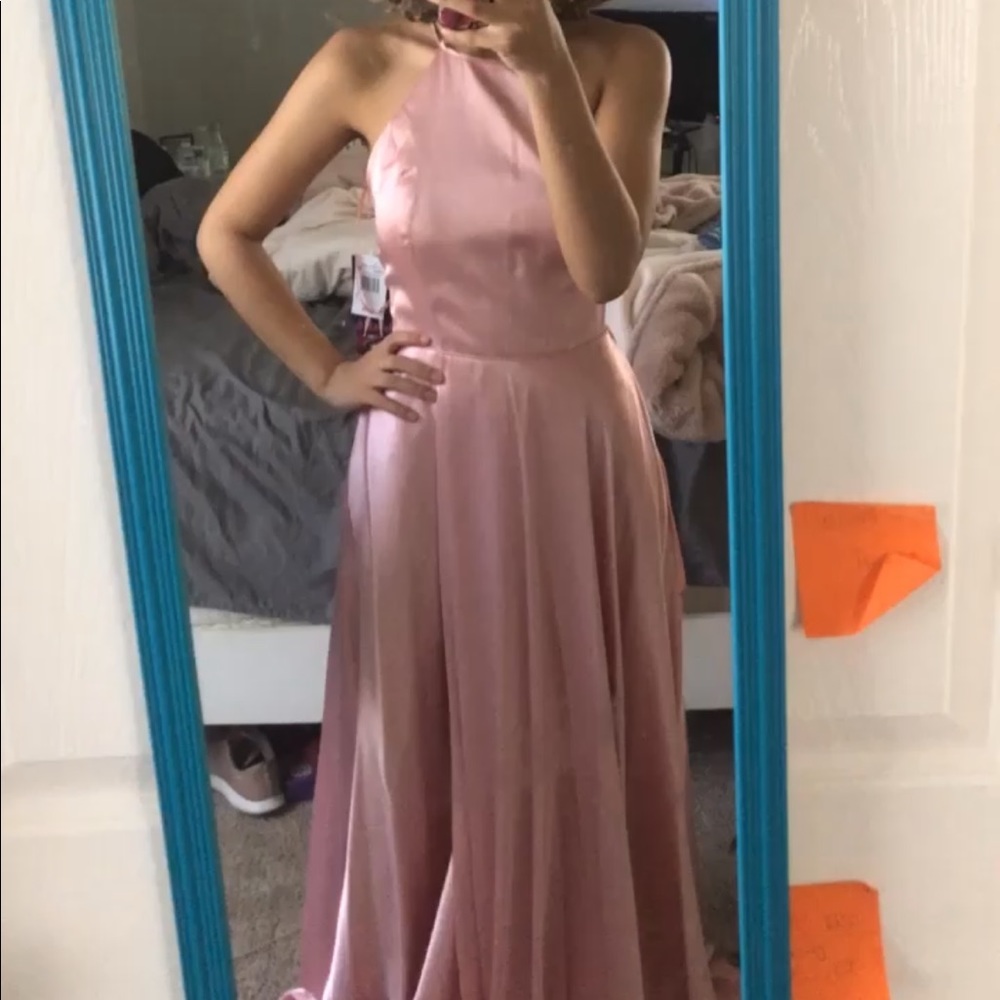 Blonde Nites Junior Women’s Pink Sleeveless Tie Back Gown